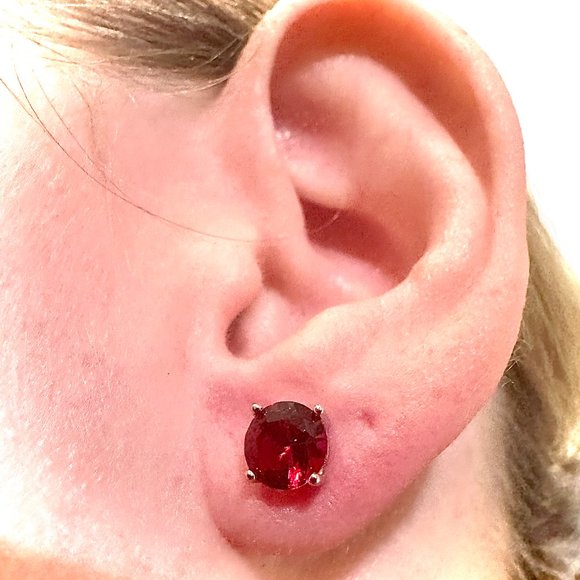 Red Ruby 925 Sterling Silver Stud Earrings for Women 6MM lab-created Ruby Studs - Picture 2 of 10